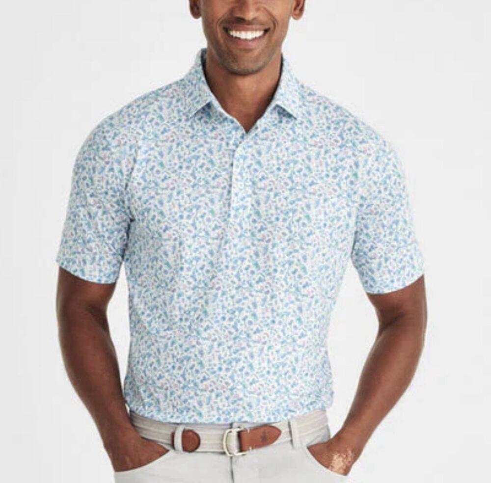 Johnnie-O Hendrick Polo Shirt Size XXL Blue Cocktail Malibu Golf Preppy Active - Picture 1 of 16